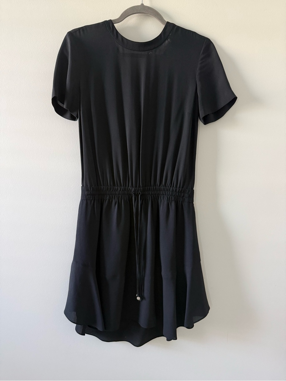 A.L.C. Black Short Sleeve Chiffon Drawstring Mini Dress